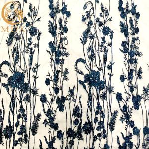 Quality Navy Blue 3D Floral Embroidery Lace Fabric For Evening Party Dress wholesale
