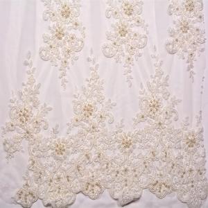 Quality Embroidery Bridal White Wedding Lace Fabric Customized Beaded 20% Polyester wholesale