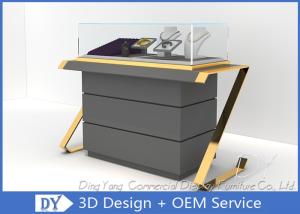Quality Luxury Modern Glass Jewelry Display Case Mirror Gold Stain Steel Matte Gray wholesale