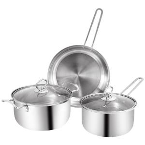 Quality Hot Sale Kitchenware 3pcs Cookware Set Round Nonstick Stainless 410 Soup Pot Cooking Pot Set Custom Pots And Pans wholesale