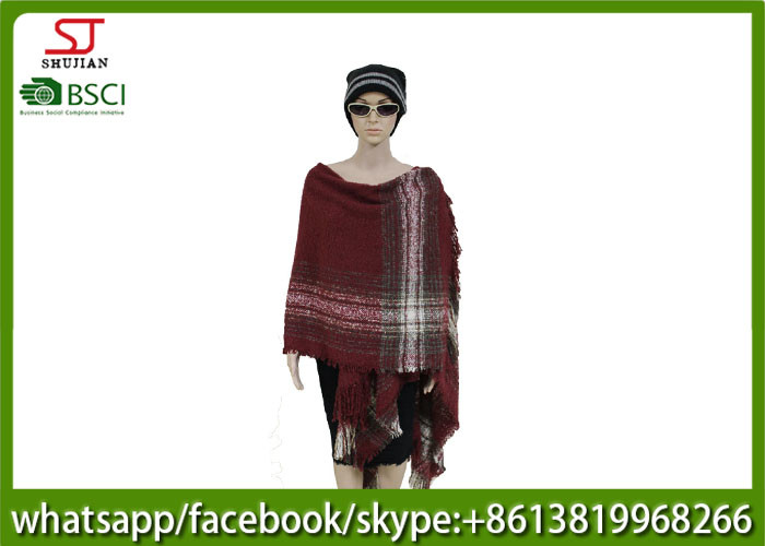 450g 165*120cm100%AcrylicWoven Quanquan Yarn Jacquard Tassel Poncho high quality factory keep warm fashion scarf