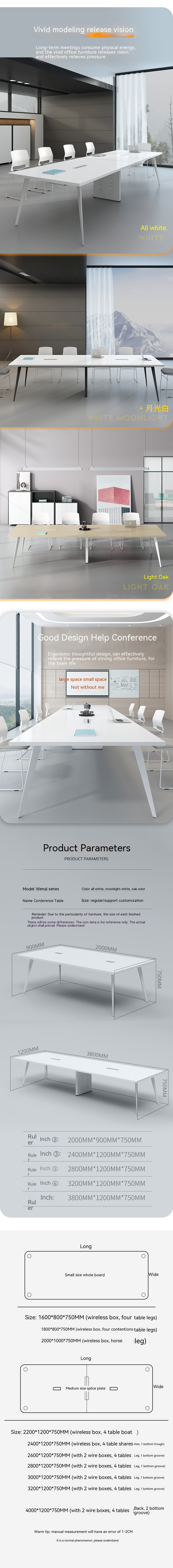 Modern White Conference Table for Office Training and Negotiation in Shopping Center