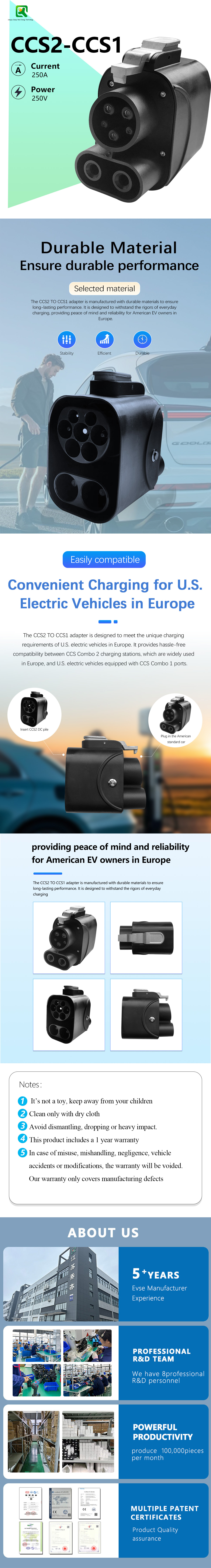 250KW Output Power 250A Max Current CCS2 to CCS1 DC/AC Dual-Purpose Adapter EV Fast Charging Converter for Electric Cars