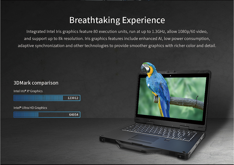 13.3" Rugged Laptop Intel i7/i5 16GB RAM Win10/11 WiFi Bluetooth GPS Backlit Keyboard