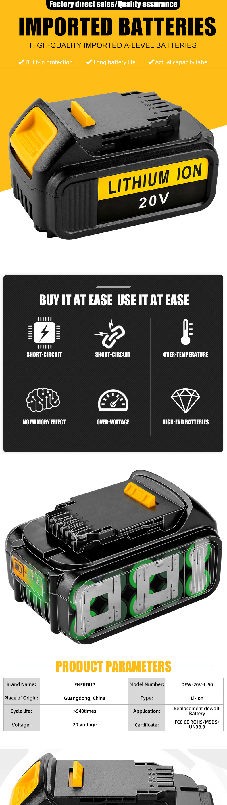 4.0Ah 18V Power Tool Battery DCB180 DCB181 DCB182 DCB201 Dewalt Battery