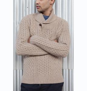 Quality Men ' S Heart Shawl Collar Knit Pullover Sweater 3GG Gauge With All Over Cable wholesale