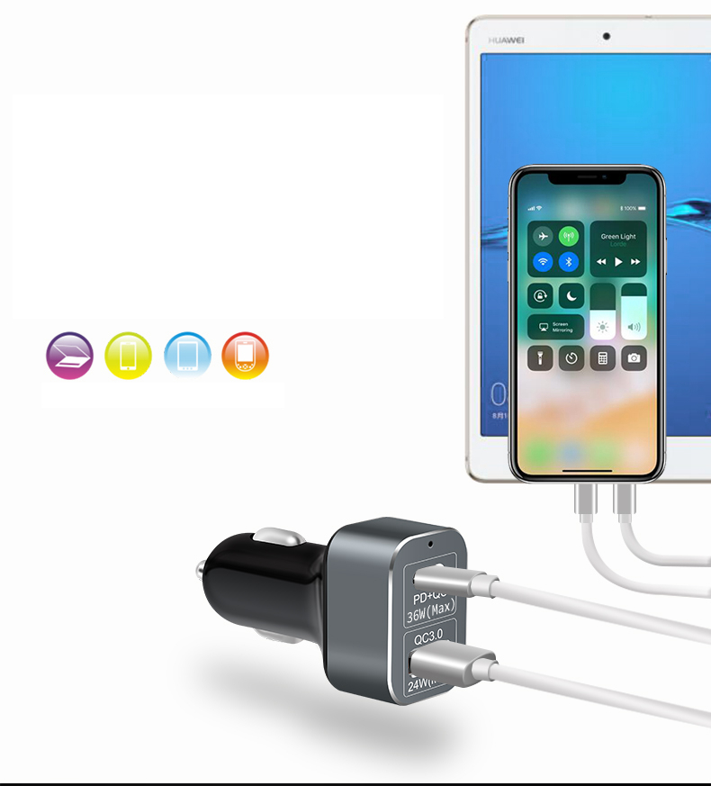QC3.0 USB PD Type C 60W Car Mount Wireless Charger ABS
