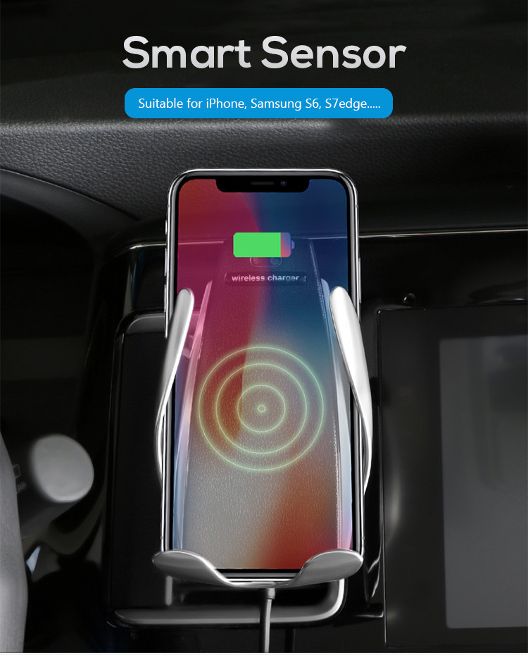 White Auto Clamping Vent Mount 10W QI Wireless Car Charger