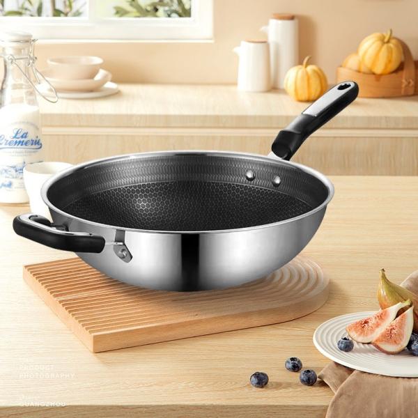 Hot Selling Kitchen 304 Stainless Steel Fry Pan Induction Bottom Honeycomb Non