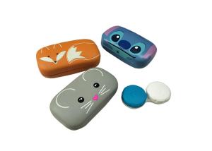 Quality Leather Cute Portable Contact Lenses Case with stylish holder &amp; mirror | various colors | hard case wholesale