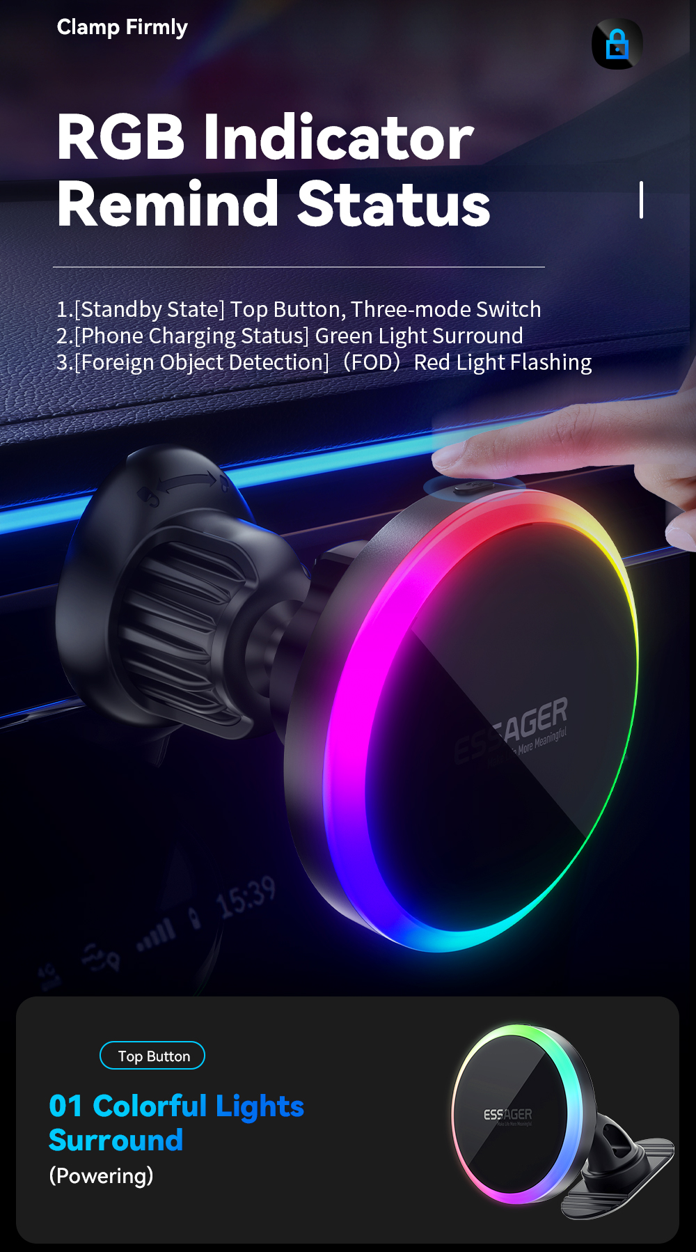 ESSAGER ACPH004 Series 15W Magnetic Phone Holder for Car Dashboard Mount Phones