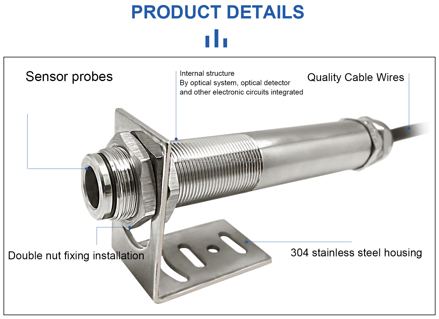 kaemeasu Contactless Laser Infrared Temperature Sensor DC 9~24V Transmitter 304 Stainless For Industry -50~500℃