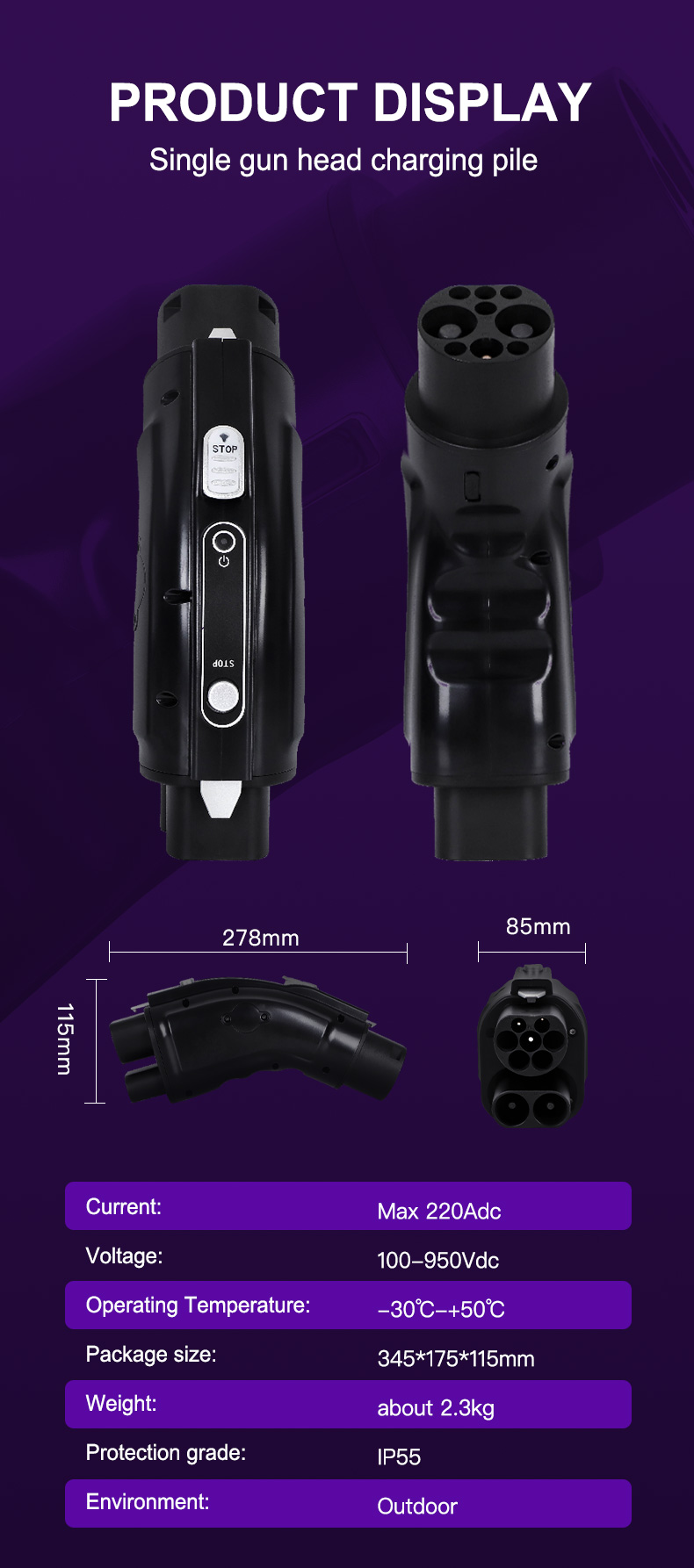 GBT CCS2 to GBT Connector Adapter 50 Amp IP65 Charging Station for Chinese Cars CHAdeMO and CCS1 Compatible