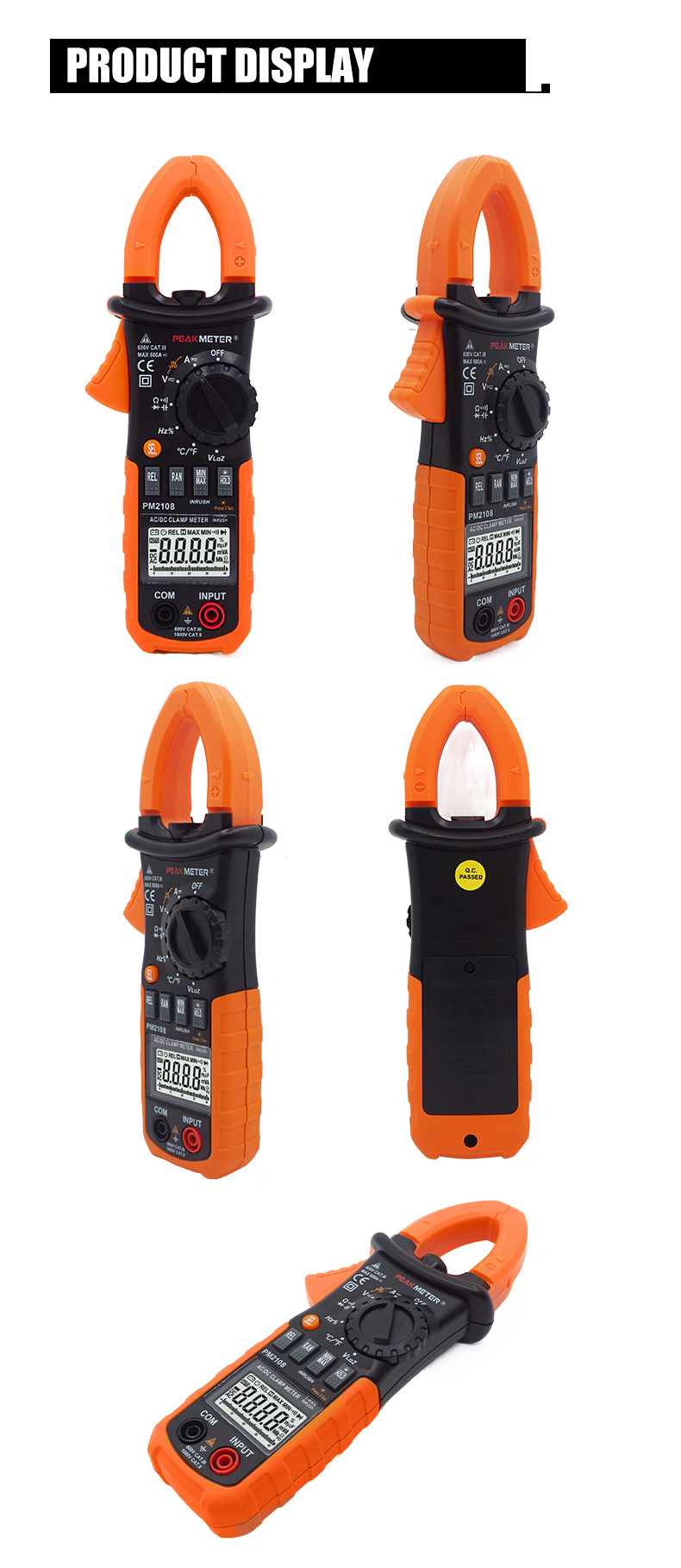 AC Digital CLamp Meter With Ammeter , Voltmeter , Ohmmeter And Backlight Current Measurement