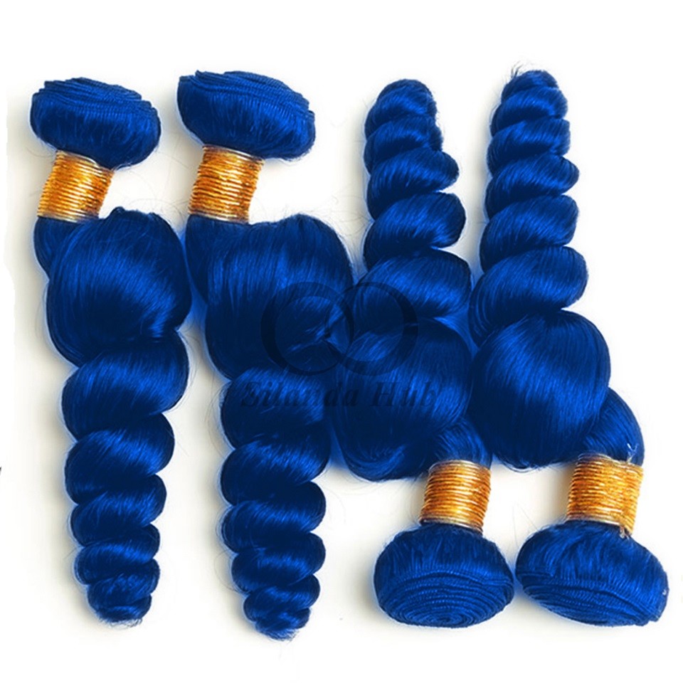 Blue Loose Wave Remy Human Hair Bundles Sew In Weave Bundles Brazilian Bundle Deals