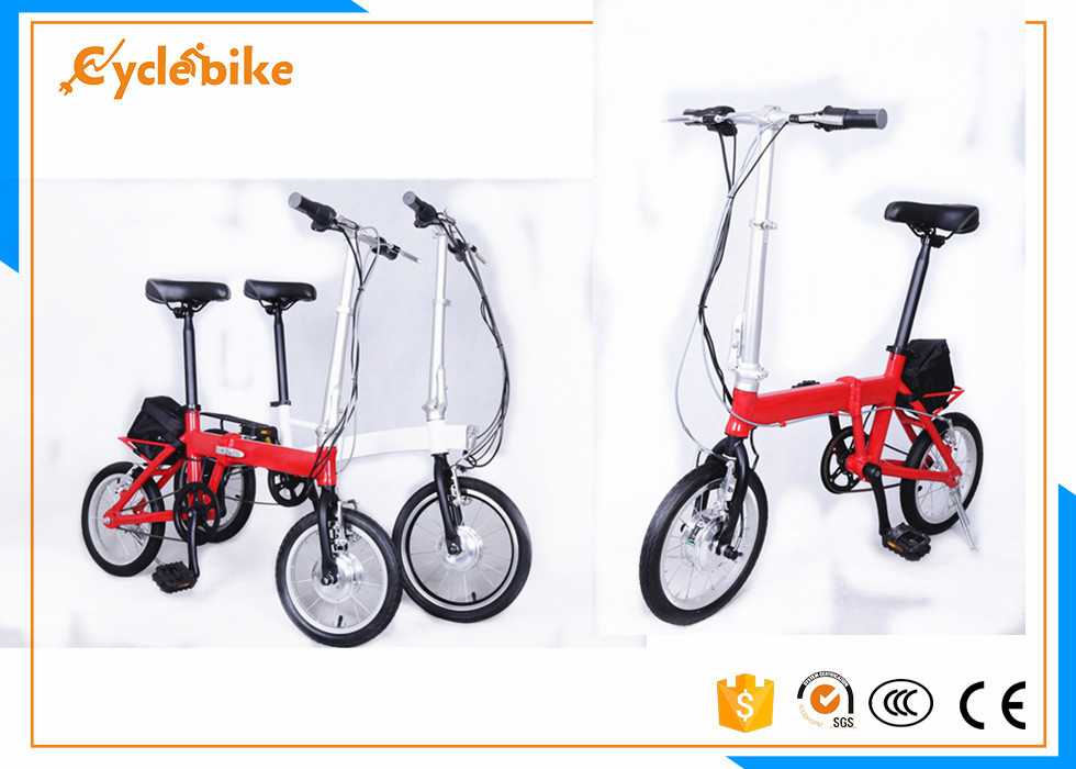 Popular 14 Inch Electric Folding Bike / Folding Electric Bicycles Aluminum Alloy Frame Material