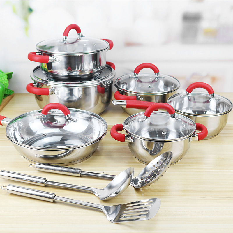 Home Cooking Set 15pcs Cooking Pot Set 16cm Sauce Pot 18cm 20cm 24cm Cookware Set