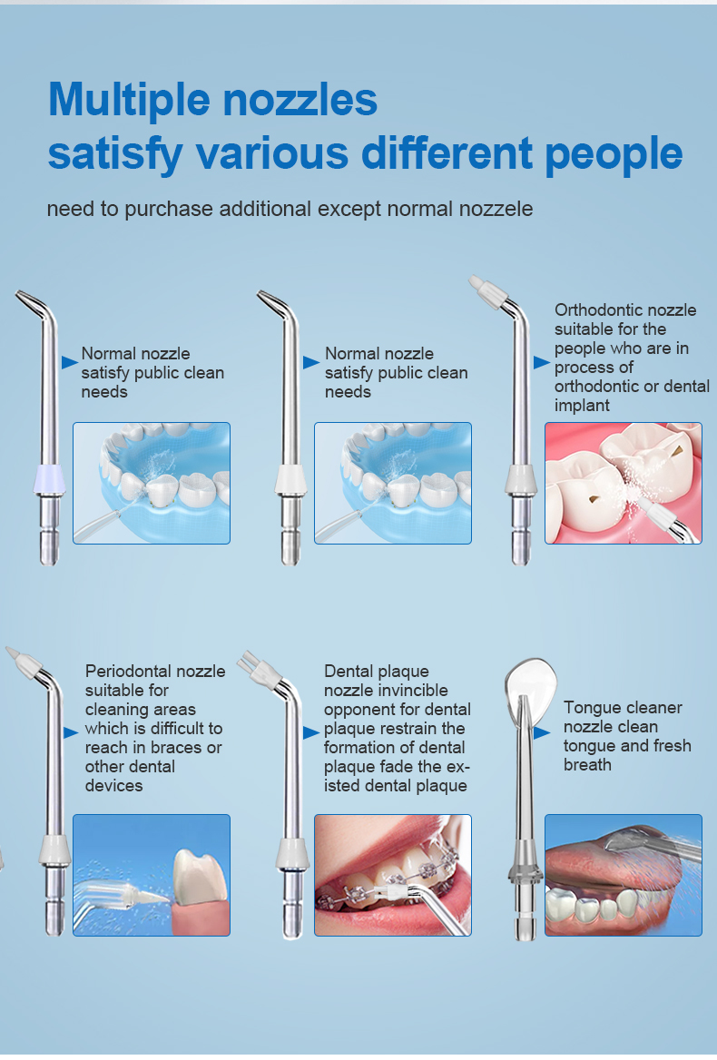 Countertop Oral Water Flosser Wireless With 6 Replacement Jet