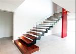 Red Stable Open Riser Wood Stairs , Building Floating Stairs Indoor Decoration