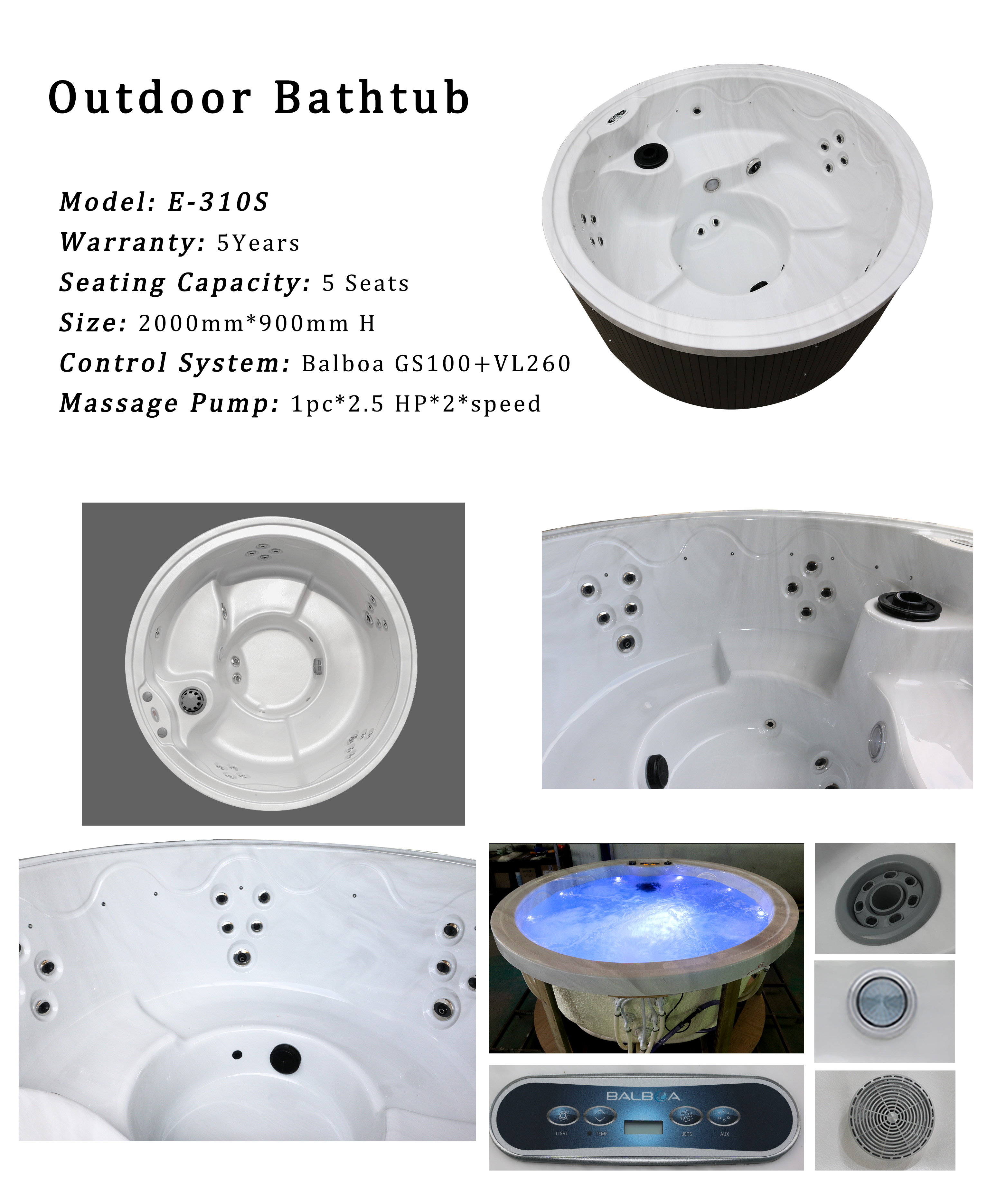 Round Hotel Whirlpool Massage Bathtub Hot Spring Spa Outdoor Hot Tubs