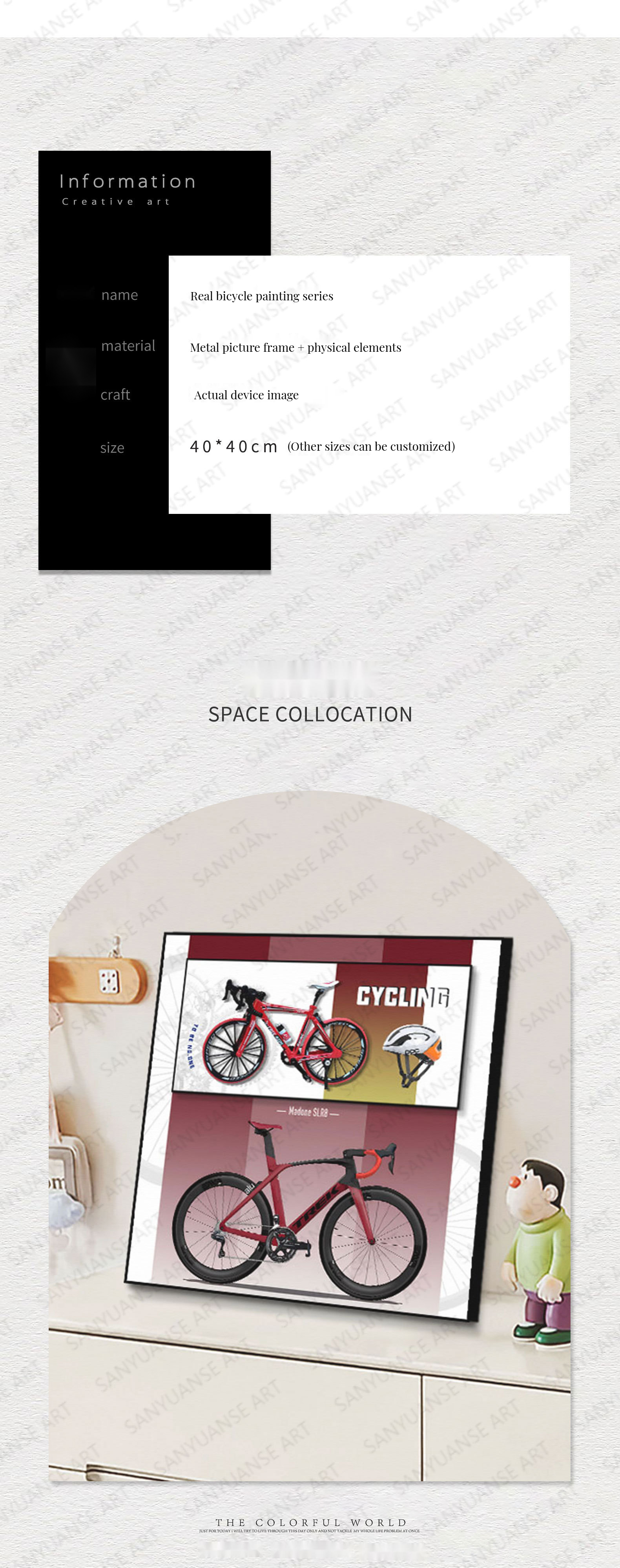 Electric Format Children's Room and Bedroom Decoration Modern Retro Alloy Bicycle Hanging Painting with Crystal Mural
