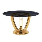 Silver Mirror Dia 135cmx75cm Tempered Glass Dining Table ring shaped chrome legs