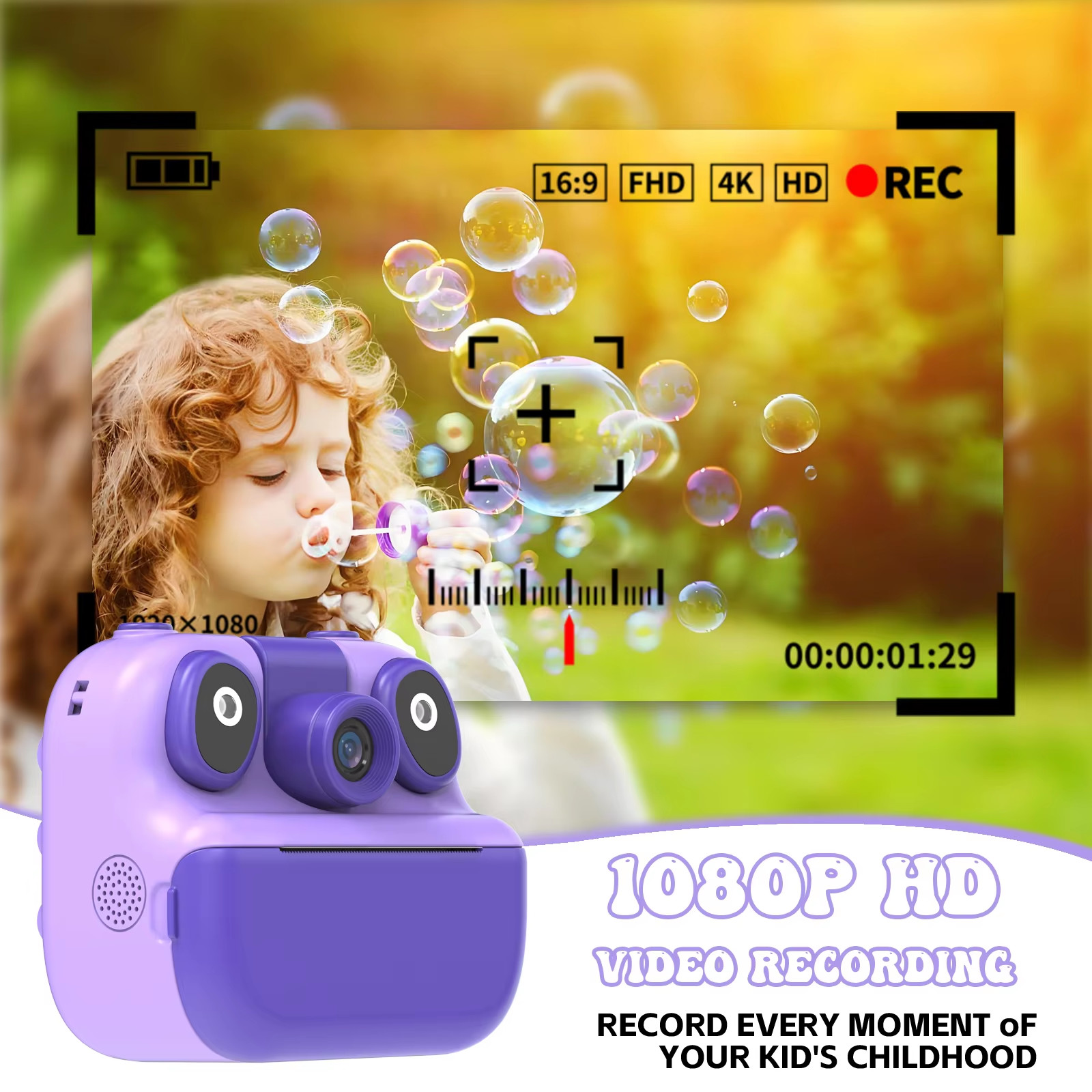 180 Degree Rotation 16xZoom 1080P Full HD Instant Print Micro SD Filter Camera