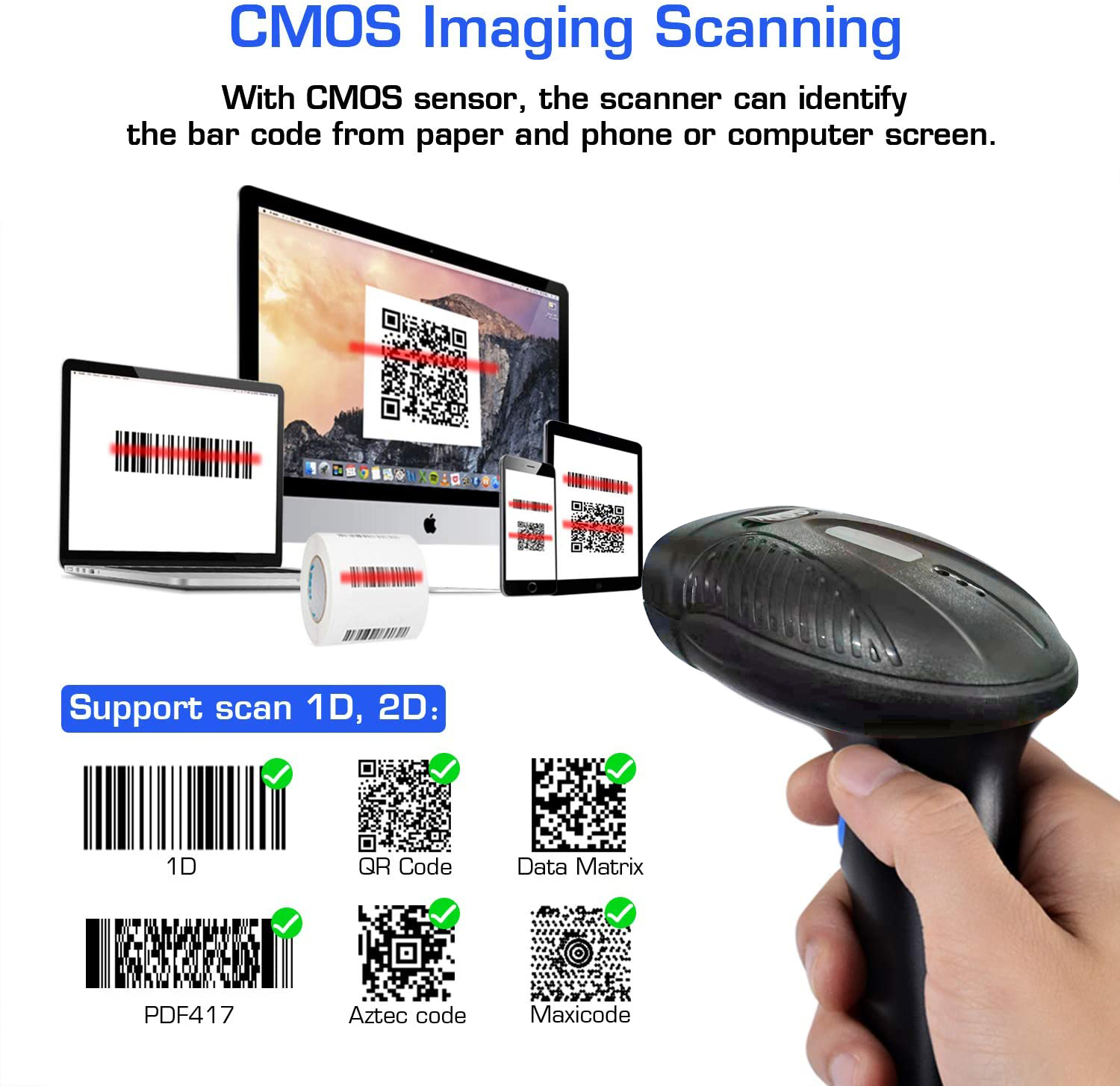 32 Bit 2.4G Handheld Barcode Reader Scanners For Warehouse