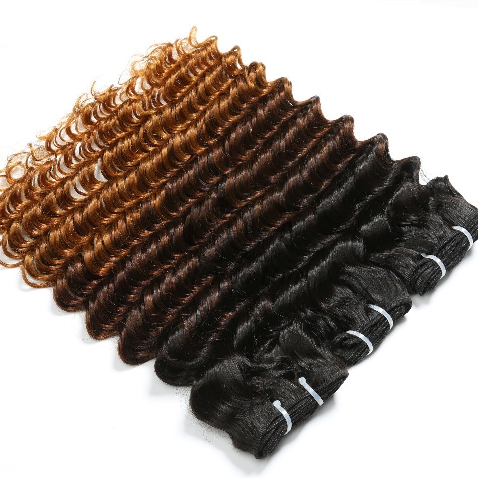 #T1B/4/30 Deep Wave Remy Human Hair Bundles Sew In Weave Bundles Brazilian Bundle Deals