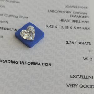Quality 3.26ct Heart Shaped Lab Diamond CVD H VS2 2EX N IGI LG539231988 wholesale