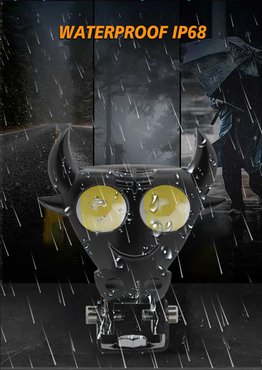Black Bull Horn Cartoon White Yellow Motorbike Spotlight LED Lamp Accessories