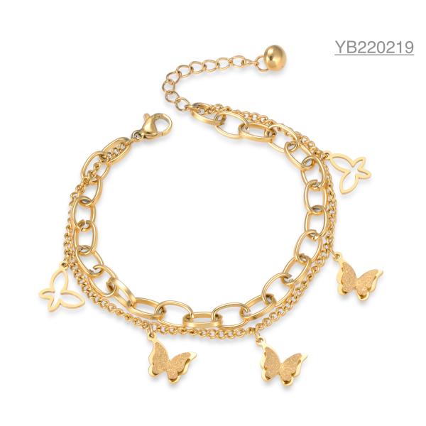 14k Gold Plated Butterfly Chain Necklace Stainless Three Dimensional Butterfly
