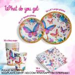 Birthday Party Decoration Festival Tableware Paper Plates Cups Purple Butterfly