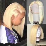Short Bob Straight Human Hair blonde Lace Closure Wig Transparent 13X4 Lace