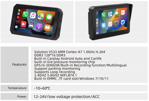 Wireless CarPlay Motorcycle Navigator 5-Inch Touch Screen for Driving and Navigation