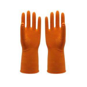 Quality orange Tear Resistant flocklined Rubber Gloves , rubber Dishwashing Gloves wholesale