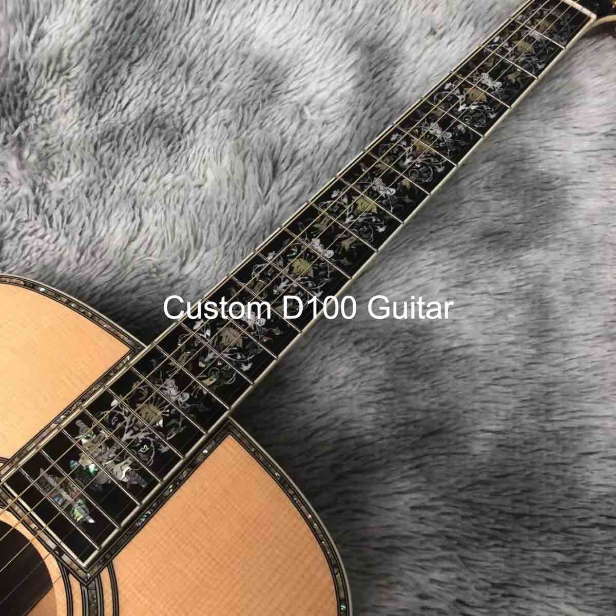 Deluxe Solid Rosewood Back Side 41 Inch D100aa Type Spruce Engraved Acoustic Guitar Abalone Inlay