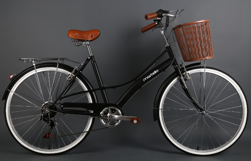 Hi-ten steel black 26 inch OL elegant city bike for lady with Shimano 7 speed with basket