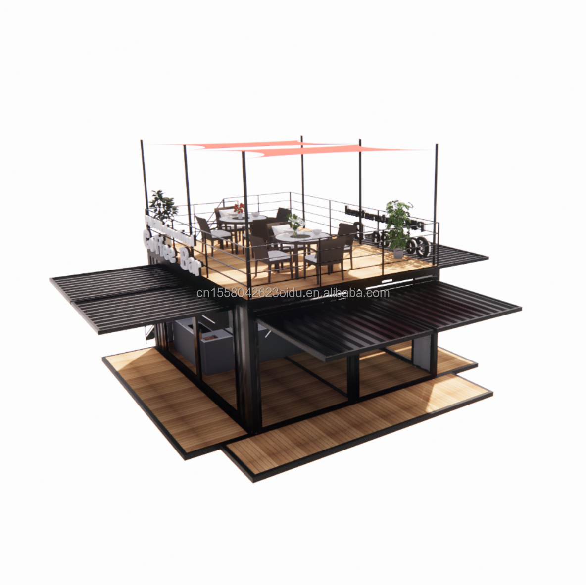 10ft Movable Flat Pack Steel Shipping Container Mobile Store for Mall Coffee Shops Pop-Up Cafe Bar in Galvanized Steel