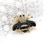 Fashion Diamond Bee Brooch , Black Clothes Pin Black Glue Dropping Process OEM