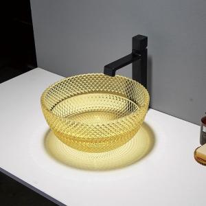 Quality 395mm Length Countertop Vanity Sinks Crystal Glass Vessel OEM Modern Round wholesale