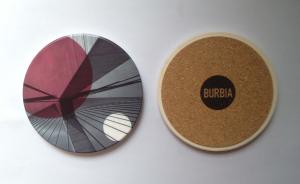 Quality Round ceramic coaster with cork backing and UV printed/ silkscreen logo wholesale