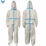 En14126 Standard 65GSM Cat III Type 4/5/6 Blue Tape White Coverall Disposable CE