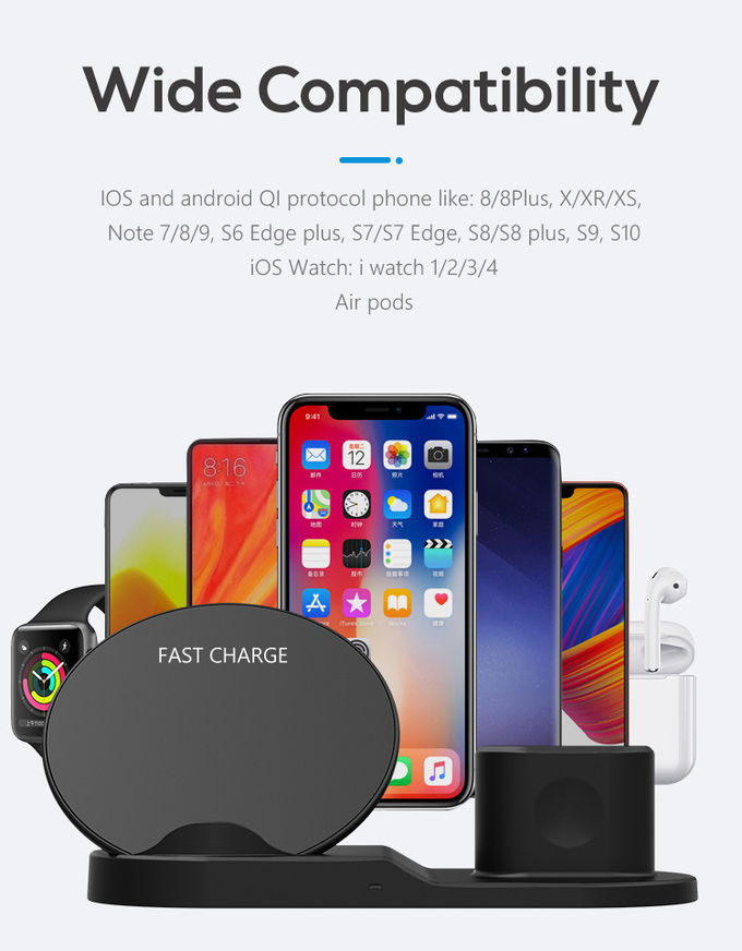 QI Enabled 10mm 5W ABS 3 In 1 QI Wireless Charger