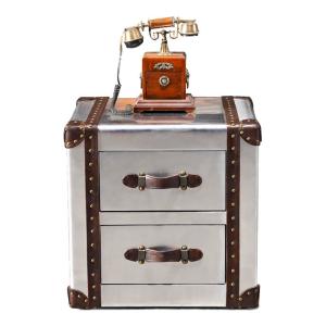 Quality Aviator Side Table Aluminium Two Drawer Storage Coffee Table bedside Chests Industrial Travel Trunk Cabinet wholesale