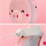 Carton USB rechargeable pig bear mini fan LED light cosmetic make up mirror LED