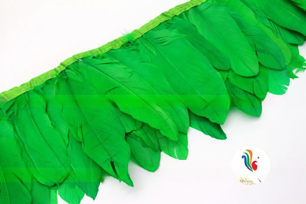 Dress Decoration Goose Feather Fringe Trim with Satin Ribbon Tapes and Dyed Pattern