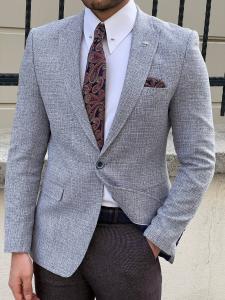 Quality Knitted Grey Purple Business Casual Suit Jacket For Gentlemen wholesale