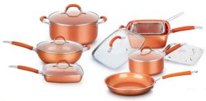 Quality FDA approved copper Titanium ceramic coating 5pc aluminum cookware set stainless steel handles wholesale