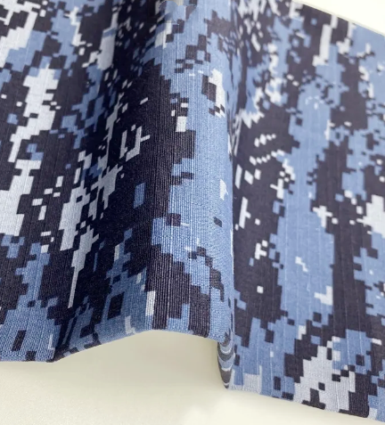 Blue Polyester Camo Material Fabric , Mosaic Printed Camouflage Cloth Material